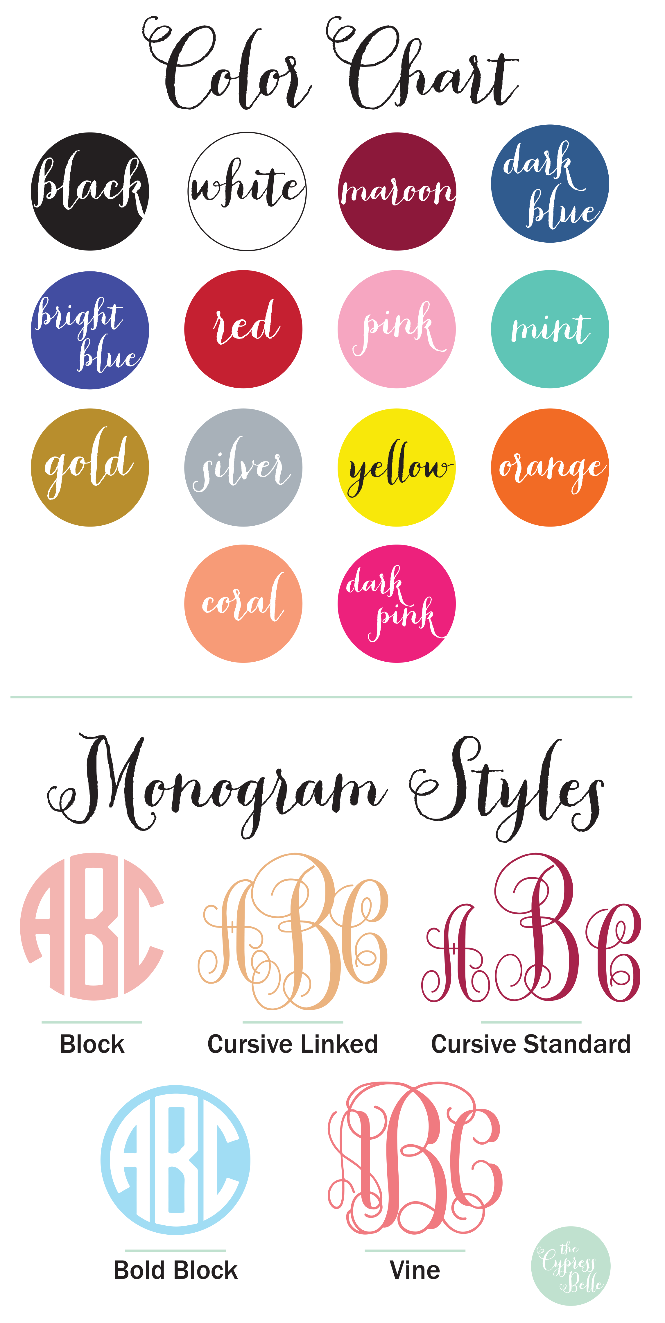 Monogram Color Chart